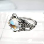 JESMING Rose Moonstone Ring Moon Ring 925 Cute Sterling Silver Rings Leaf Ring Wiccan Jewelry Rose Flower Ring Witchy Jewelry Healing Crystals Ring Antique Rings Moon Stones Ring for Women - Image 3